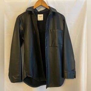 Oversized Faux Leather Button Up Shirt Abercrombie